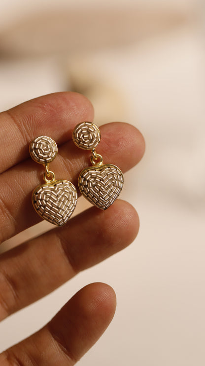 Classic White Heart Drop Earrings