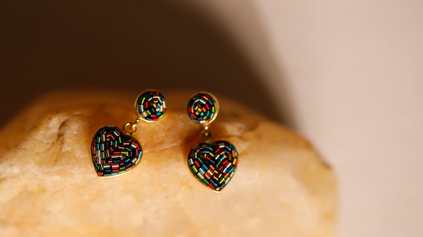 Multi Color Heart Drop Earrings